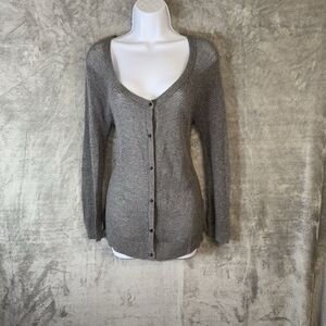 American Eagle Gray Open Knit Button Front Cardigan Sweater Large Capsule Casual